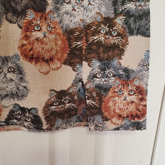 Cat Print Dress Tapestry Mini wide shoulder straps Sleeveles size x-Small brown - Picture 3 of 3